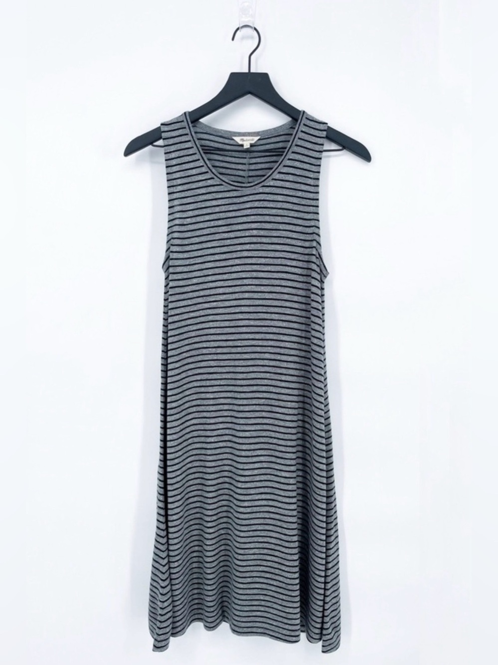 Madewell Highpoint Tank Dress in Stripe Gray Black Small